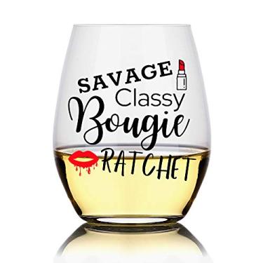 Imagem de Perfectinsoy Savage Classy Bougie Ratchet Taça de vinho, presentes engraçados de aniversário de catraca para seus fãs de Tik Tok, melhor amiga, namorada, esposa, presentes de vidro de Natal para