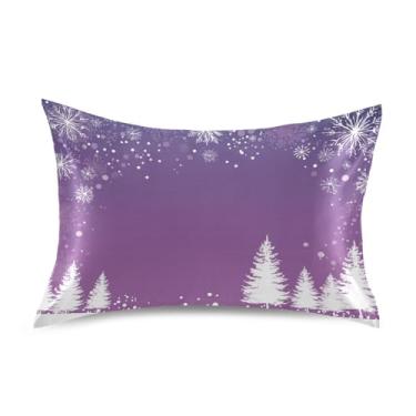 Imagem de Blueangle Fronha de cetim branca com árvores de Natal para cabelo e pele, fronha de seda, tamanho padrão (50,8 x 66 cm) - Capas de almofada de cetim refrescantes com fecho de envelope (406)