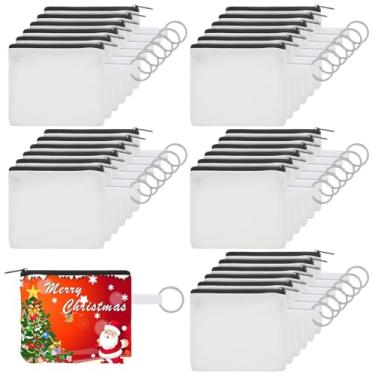 Imagem de Tobeelec 30 peças de sublimação em branco pequenas bolsas de maquiagem de lona para cosméticos a granel DIY bolsa de artesanato com zíper bolsa de moedas bolsa de lápis organizador de higiene pessoal