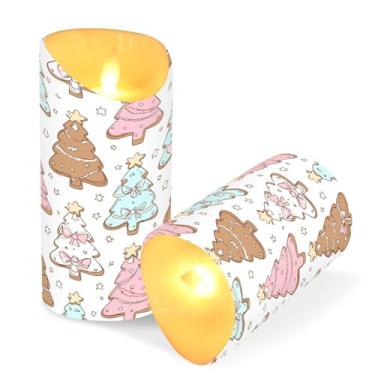 Imagem de Blueangle Pacote com 2 árvores de Natal com laços, velas sem chamas com controle remoto e temporizador, velas LED cintilantes (7,6 cm x 9,9 cm) para decoração de casa, casamento, acampamento (896)