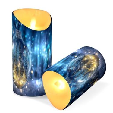 Imagem de Blueangle Pacote com 2 velas de árvore de Natal sem chama com controle remoto e temporizador, velas LED cintilantes (7,6 cm x 15 cm) para decoração de casa, casamento, acampamento (276)