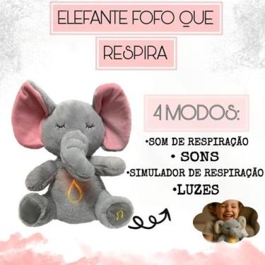 Imagem de Elefante de Pelúcia Respirando  Brinquedo Bebê  Luz e Som  Acalma e Aj