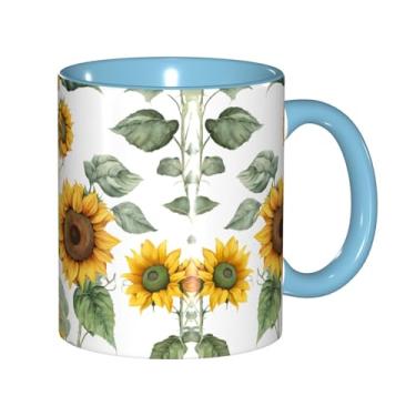 Imagem de Zeraoke Canecas de café criativas com estampa de girassol fresco, personalizadas, presente para família, tamanho de 325 ml, unissex