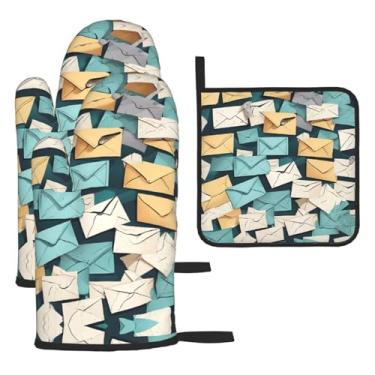 Imagem de Papelaria postal – Conjunto de cozinha essencial com 3 peças, luvas resistentes ao calor e aderência da tampa, proteção para churrasco no forno, design de armazenamento suspenso.