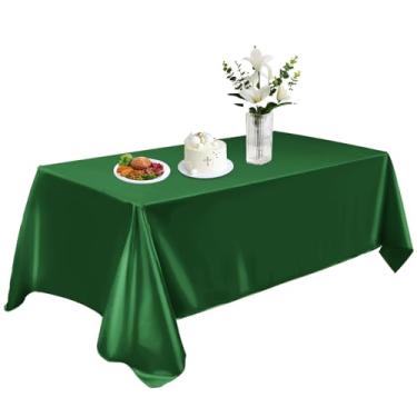 Imagem de Toalha de mesa de cetim 147 x 260 cm, toalha de mesa retangular lavável, toalha de mesa de tecido liso, decoração de mesa de seda brilhante para jantar, cozinha, festa, casamento, banquete, verde