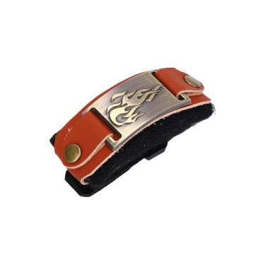 Imagem de SUNGOOYUE Correia de Mudo de Guitarra, Baixo Acústico de Couro PU Elimina Amortecedor de Cordas de Feedback para Prática de Guitarra de 6 e 7 Cordas (Chama Marrom)