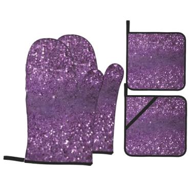 Imagem de Padrão de lantejoulas - Conjunto de luvas de cozinha estampadas com suportes de tampa, luvas de forno resistentes ao calor para manusear panelas quentes, grelhar, churrascos, kit de 4 peças.