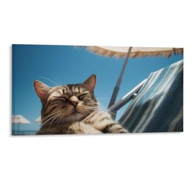 Imagem de HouLaiZhe Pôster de animal gato fofo em tela para dormir, pôsteres estéticos, decoração para quarto, sala de estar, escritório, 24 x 48 polegadas (60 x 120 cm)