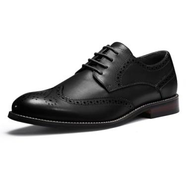 Imagem de CGRRBW Sapato social masculino, casual, Oxford, tênis social com ponta de asa, estilo brogue, escritório, Preto, 39