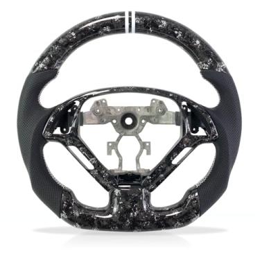 Imagem de Volante de fibra de carbono para volante Infiniti G37 G35 G25 fibra de carbono 2007 2008 2009 2010 2011 2012 2013 (fibra de carbono forjada prata + couro perfurado)