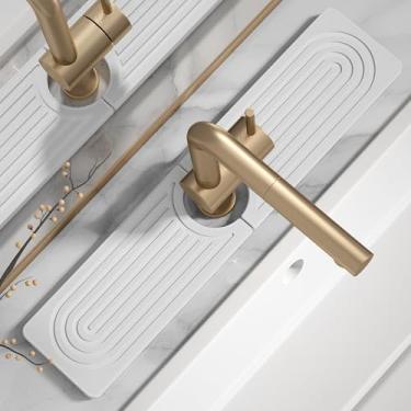 Imagem de Tapete de torneira de pedra de secagem rápida para pia de cozinha - Tapete de pia de diatomita, bandeja de pedra absorvente para balcão de banheiro, torneira de pia protetor de água fosco para balcão