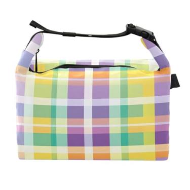 Imagem de Lancheira para mulheres e homens, lancheira isolada, reutilizável, lancheira para escritório, piquenique, exterior, tabuleiro de xadrez colorido