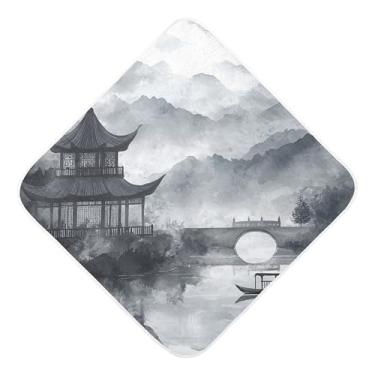 Imagem de Burbuja Toalha de banho para bebê com pintura de tinta chinesa - Toalha com capuz de musselina macia e absorvente para recém-nascidos e bebês, 89 x 89 cm