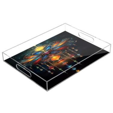 Imagem de STAYTOP Bandeja de servir acrílica para festival de flores de lírio de carnaval, 15,7 x 11,20 cm, bandejas decorativas à prova de derramamento, organizador de bancada para café da manhã, chá, comida