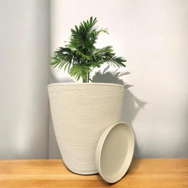 Imagem de Vaso Decorativo Planta Flor Coluna Bojo Escovado 28x25 Jardim Moderno Polietileno (Bege)