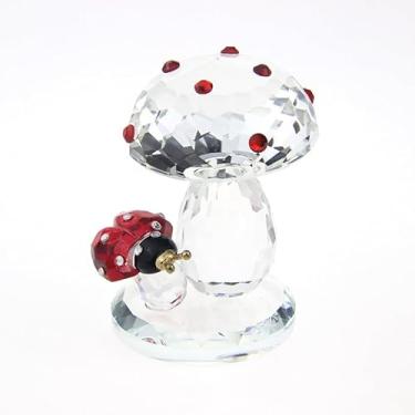 Imagem de Crystal Mushroom Ladybug Figurine Ornament with Rhinestones,Glass Art Mushroom Craft Valentine's Day Gift Decor for Home Office Garden Christmas Party (Multicolor)