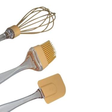 Imagem de Conjunto de Utensílios de Cozinha em Silicone, Laranja, 3 Peças, Batedor, Pincel e Espátula com Cabo Transparente