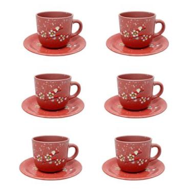 Imagem de Xícara Cerâmica C Pires Vermelho 12 Pçs 350Ml - Kaza M