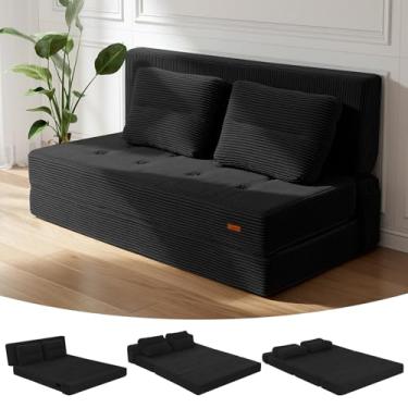 Imagem de COMAX Sofá cama Futon, 4 em 1 sofá-cama dobrável de chão Queen com apoios de braço em forma de L, bege