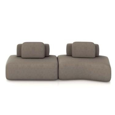 Imagem de Sofá Ilha Sala de Estar Dakota 2 Módulos 316cm Encostos Almofadas Soltas Veludo Castor G33 - Gran Belo