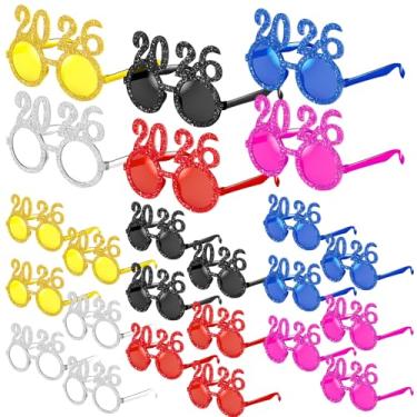 Imagem de LEIFIDE 24 Pairs 2026 New Year Sunglasses Glitter 2026 Glasses New Years Eve Party Supplies for Christmas Photo Props Decor, 6 Colors