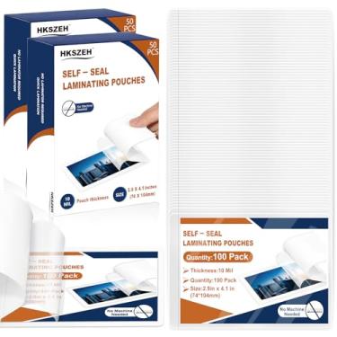 Imagem de Pacote com 100, 10 mm, 7,4 x 10,4 cm, sacos de laminação autovedantes, folhas de plástico laminadas, tamanho de cartão de visita, papel laminado transparente para escritório, escola, material