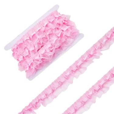 Imagem de letsinstyle 10 jardas rosa 2 camadas cetim organza plissado acabamento de renda, 4 cm borda chiffon riibon, acabamento de tecido de tule para aplicação de pano, artesanato de costura DIY