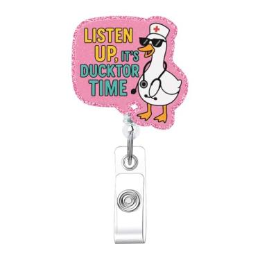 Imagem de Jusen Carretel de crachá de enfermeira engraçado, suporte de crachá de identificação personalizado com clipe retrátil, clipe de crachá de trabalho para RN CNA LPN LVN trabalhador médico médico