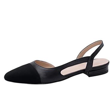 Imagem de MICIFA Sapatilhas Slingback para mulheres, sandálias de salto baixo de bico redondo moda emenda sapatos sociais para mulheres, Preto, 8.5