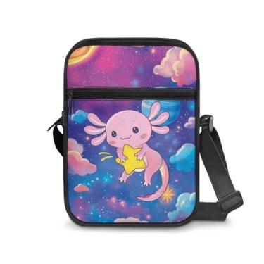 Imagem de CLOHOMIN Bolsa mensageiro para mulheres pequena bolsa tiracolo masculina bolsa tiracolo para chave óculos organizadores de cartões de crédito presentes de férias, Axolotl Galaxy