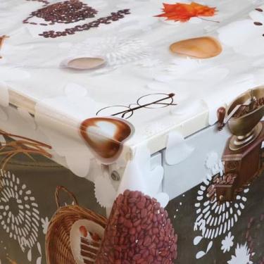 Imagem de Toalha de Mesa de Plástico Impermeável - Forro de Mesa Cristal Estampado, Ajusta Mesas de 4-6-8 Cadeiras, Prática para Festas, Churrascos e Eventos (Aroma de café,10 Cadeiras 3.20 X 1.40)
