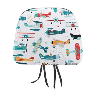 Imagem de Aviões aeronaves meninos em turquesa vermelho laranja sem costura 2 peças capas de protetor de cabeça universal para assento de carro, capa macia para encosto de cabeça de carro, acessórios de
