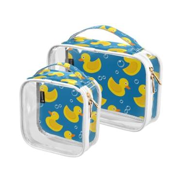 Imagem de GAIGEO Honey Bee Conjunto de 2 sacos de higiene pessoal transparentes, 2 pacotes de bolsa de maquiagem, bolsa para artigos de higiene pessoal viagens, Pato de borracha amarela, one size