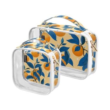 Imagem de GAIGEO Papagaios em folhas de palmeira e flores Tsa, bolsa de higiene pessoal para viagem, bolsas de cosméticos para mulheres, pacote com 2, Laranja azul ramo laranja-8, one size