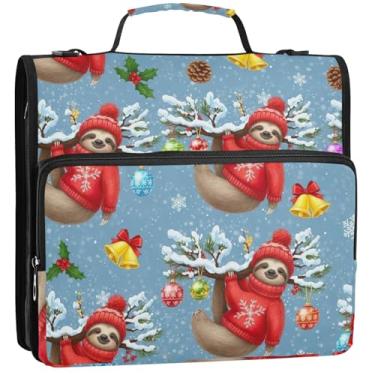 Imagem de Fichários organizadores de 3 anéis de 3,8 cm com zíper vermelho preguiça com alça bolsa escolar de desenho animado pasta de portfólio com alça, 34,5 x 31,5 x 9 cm