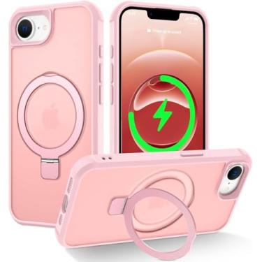Imagem de CHAOFEnG Capa magnética compatível com iPhone 16E 2025 com suporte [teste de queda de grau militar] [compatível com ímã] anel translúcido fino rígido borda macia, rosa
