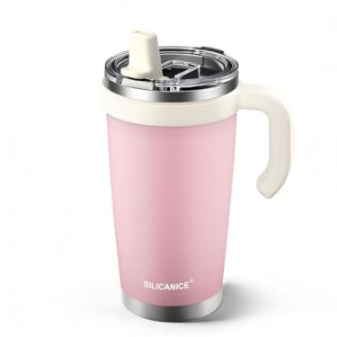Imagem de SILICANICE Copo isolado de 590 ml com tampa deslizante removível resistente a respingos, aço inoxidável de parede dupla | Livre de BPA, pode ser lavado na lava-louças, suporte de copo de carro