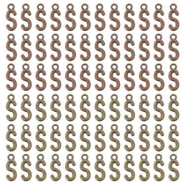 Imagem de YELARXI Pingente de letra A-Z com inicial do alfabeto pingente de liga capital, adequado para fazer joias pulseiras DIY colar - P (pacote com 100, ciano escuro/bronze vermelho)