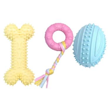 Imagem de Brinquedo Dental Mordedor Puxador para Cachorros Cães Pequenos Porte Pet Anti-Stress Resistente Osso Donut Rugby (Multicolorido KIT F)