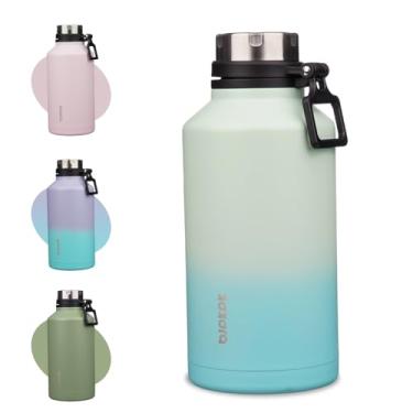 Imagem de BJPKPK Garrafa de água isolada de 1,8 g com alça de 1,8 litro de aço inoxidável garrafa térmica de viagem reutilizável grande garrafa de água, menta