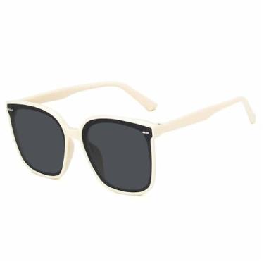 Imagem de Óculos de Sol com Armação Grande e Rebites, Proteção UV400, para Esportes ao Ar Livre, Corrida e Ciclismo, Bege e Cinza