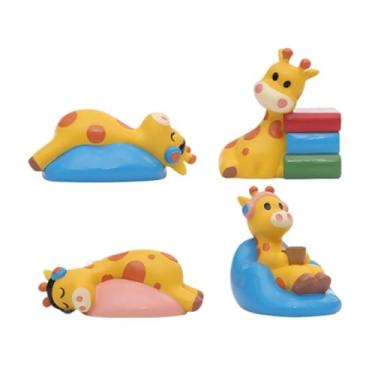 Imagem de Fenteer Conjunto de 4 miniaturas de girafas para decoração de de computador. Figuras colecionáveis ​​fofas e divertidas de animais para TV e
