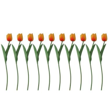 Imagem de 10 peças de tulipas artificiais, flores de tulipas pu com toque real, arranjo floral diy, flor artificial solta, tulipa falsa para buquê de casamento, festa em casa, decoração de