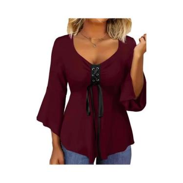 Imagem de Camisetas Femininas plus Size De Outono, Casuais, Em Cores Sólidas, Co