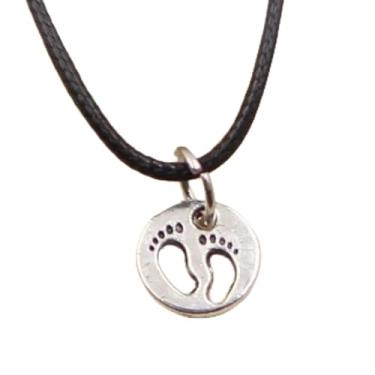 Imagem de EDCRFV Pingente de Pés de Prata Tibetana Colar Pés Charm Cordão de Couro Preto Feito à Mão