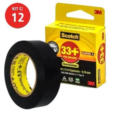 Imagem de Kit 12 Fita Isolante 33+ 3M Scotch 19mm X 10 Metros