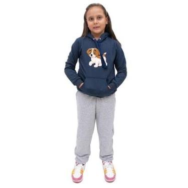 Imagem de Conjunto Abrigo de Frio Com Calça Infantil Feminina Blusa Canguru Estampa de Cachorrinho Quentinho-Feminino