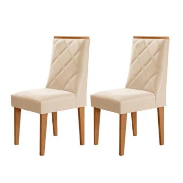 Imagem de Conjunto Com 2 Cadeiras MDF Isadora Para Sala De Jantar Moderna Veludo Creme/Naturale