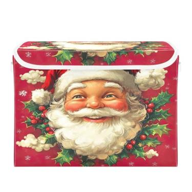 Imagem de SEHANY Linda caixa de armazenamento de Papai Noel de Natal com tampas e alças, organizador de cestas de armazenamento de tecido dobrável, caixas de armazenamento de cubos grandes para roupas, cobertor