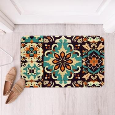 Imagem de Erosebridal Conjunto de tapete de banheiro mexicano Talavera, azulejo colorido mexicano, tapete de banho para crianças e adultos, tapete de banho floral estilo boho 50,8 x 81,3 cm, tapete de porta